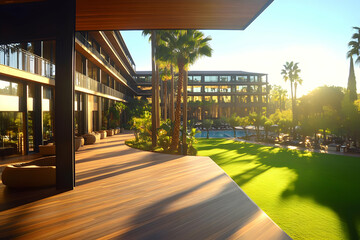 Fototapeta premium Golden Hour Resort Deck Illustration