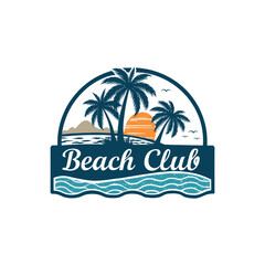 Fototapeta premium sun beach club,summer silhouette logo vector line art logo design
