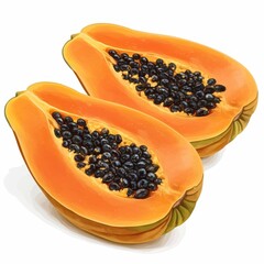 Two Halves of Ripe Papaya Fruit Showing Seeds Tropical Fruit Healthy Eating