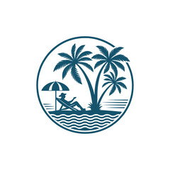 sun beach club,summer silhouette logo vector line art logo design