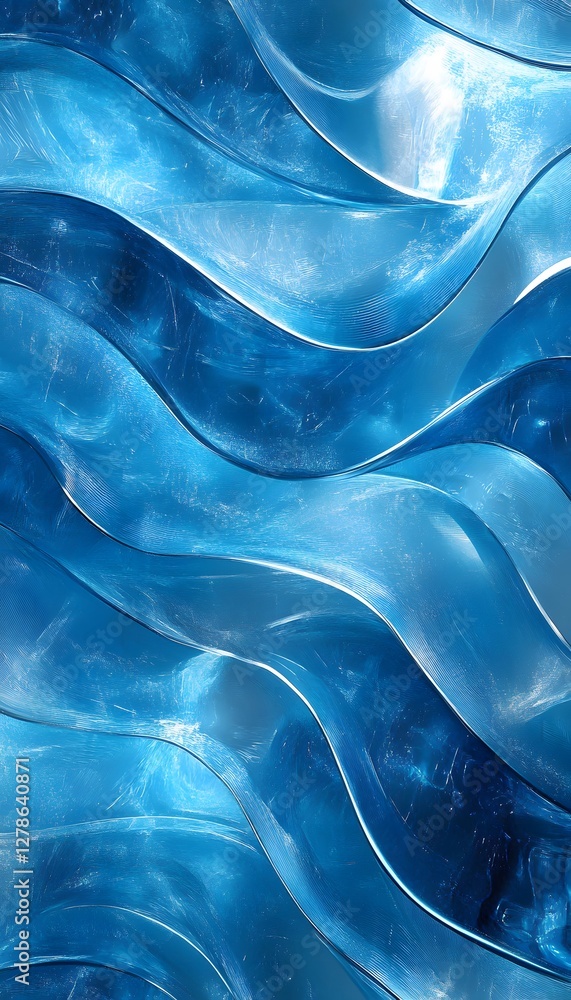 Poster abstract design displaying flowing blue waves with subtle lighting