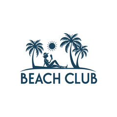Obraz premium sun beach club,summer silhouette logo vector line art logo design