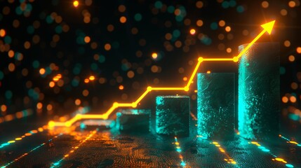 Dynamic orange and teal bar chart with line graph showcasing increasing business success visually