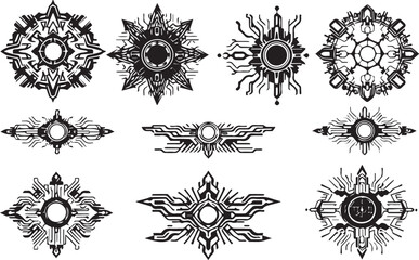 Set of elements for flat design, patterns, ornaments, mandalas. Hand drawn vector illustration