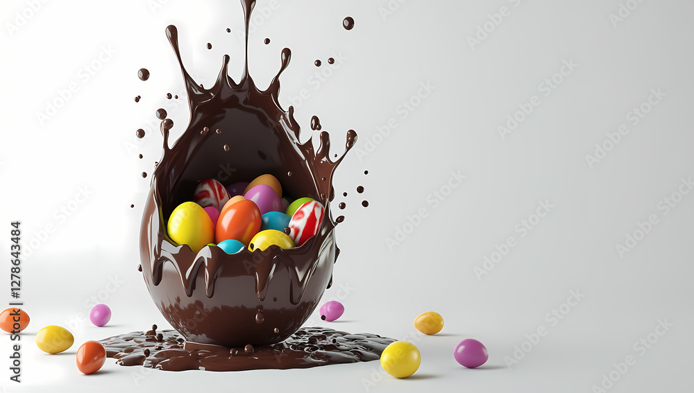 Poster chocolate egg extravaganza: a delectable chocolate egg bursts open to reveal a colorful array of can
