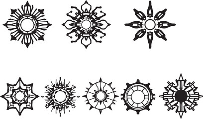 Set of elements for flat design, patterns, ornaments, mandalas. Hand drawn vector illustration