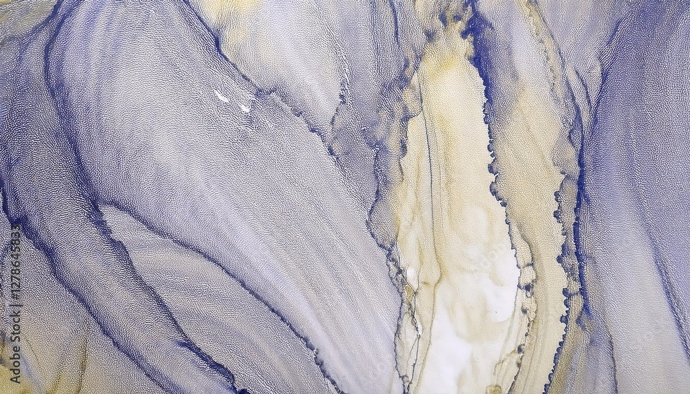 Poster abstract flowing textures in blue and gold on soft fabric, creating organic shapes and fluid patterns for modern art designs