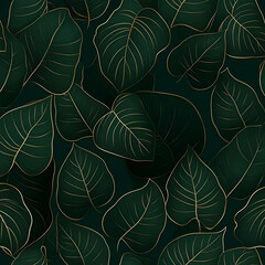 Emerald Leaves Gold Line Illustration
