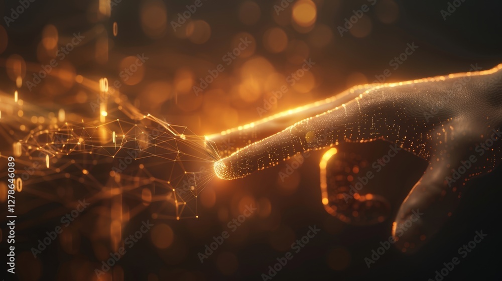 Aufkleber abstract hand touching a glowing network symbolizing connection and technological innovation