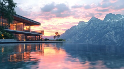 Fototapeta premium Mountainous landscape with swimming pool