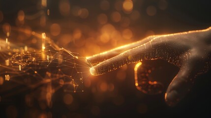 Abstract hand touching a glowing network symbolizing connection and technological innovation