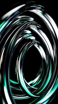 A sleek, futuristic sequence of smooth arcs weaving together in a synchronized motion, metallic silver surfaces shimmering with subtle emerald and sapphire hues. Vertical video backgrounds
