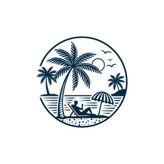 Fototapeta premium sun beach club,summer silhouette logo vector line art logo design
