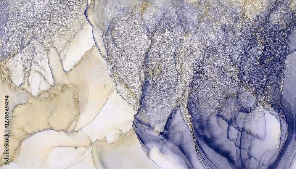 Poster abstract flowing textures in blue and gold on soft fabric, creating organic shapes and fluid patterns for modern art designs
