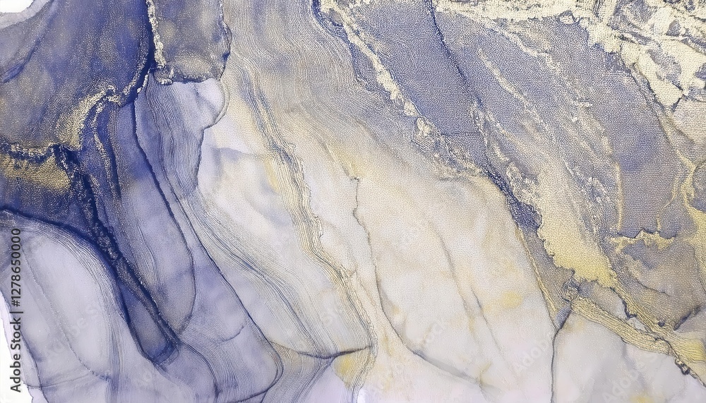 Aufkleber abstract flowing textures in blue and gold on soft fabric, creating organic shapes and fluid pattern