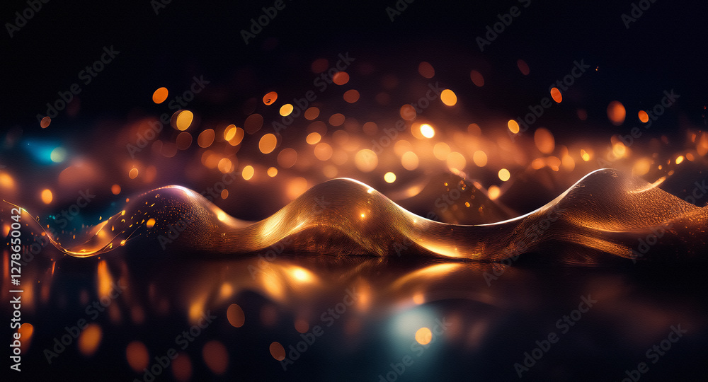 Aufkleber Elegant abstract background featuring flowing golden waves and sparkling bokeh lights, creating a luxurious and festive atmosphere.