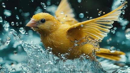 Golden Canary's Splash: A Vibrant Moment of Avian Joy