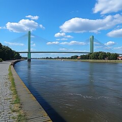 Obraz premium Cable-stayed bridge, river, summer, path, travel