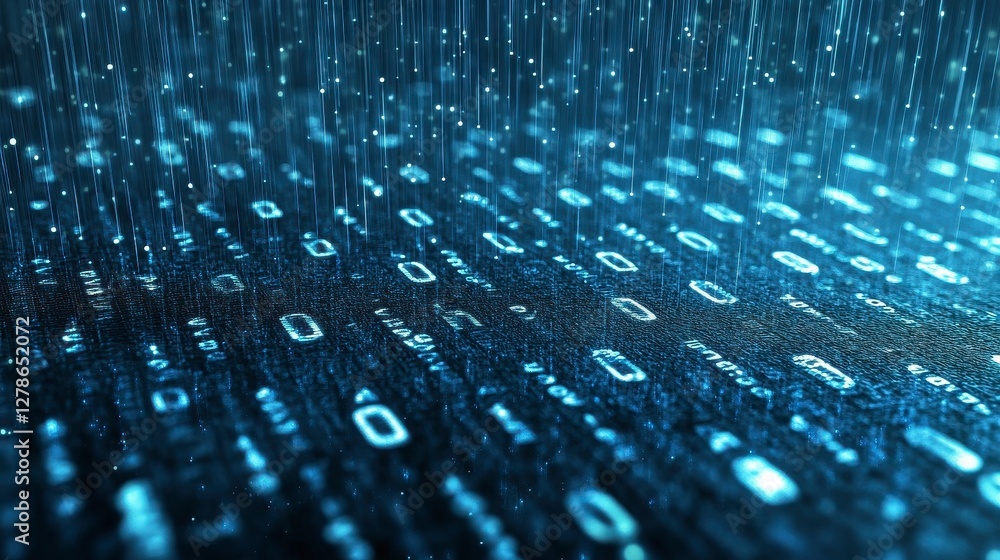 Aufkleber abstract blue glowing binary code digital rain background