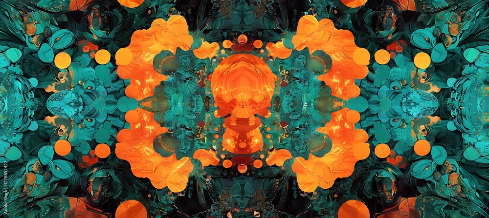 Poster beautiful abstract background featuring green and orange symmetrical shapes in a random artistic pat