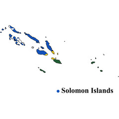 Distinct outline map of the Solomon Islands shows various regions in different colors on a transparent background, highlighting the geographical diversity of the area