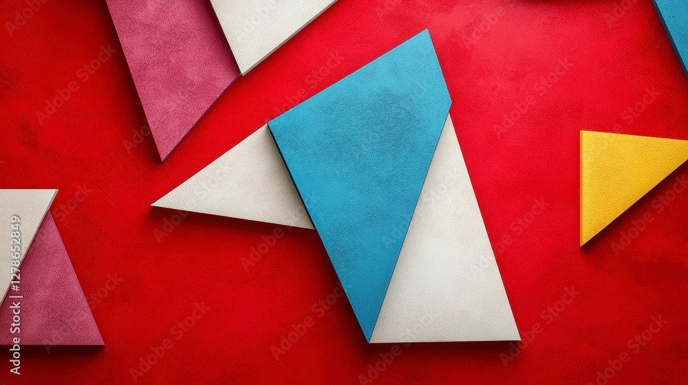 Aufkleber abstract colorful triangles on red textured background