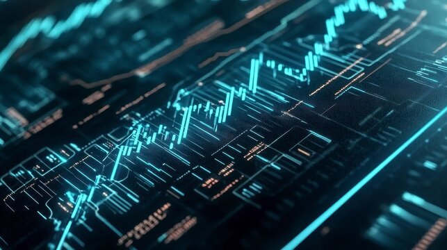 Abstract Glowing Teal and Orange Data Streams Graph on Dark Background