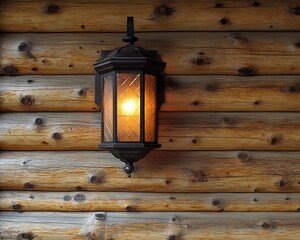Cabin exterior light, log wall