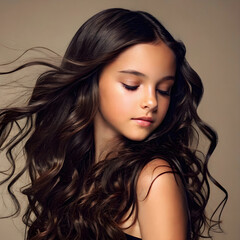 Naklejka premium girl silky dark brown wavy hairs