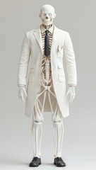 Obraz premium skeleton model in lab coat and tie, showcasing anatomy