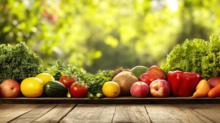 Close-up of vibrant fresh vegetables and fruits on wooden table, symbolizing healthy blood pressure foods, emphasizing natural nutrition and wellness.
