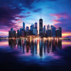 Obraz premium City Skyline at Dusk with Reflections