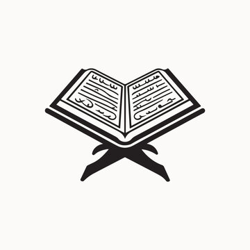 open quran on rehal, black and white clip art preview