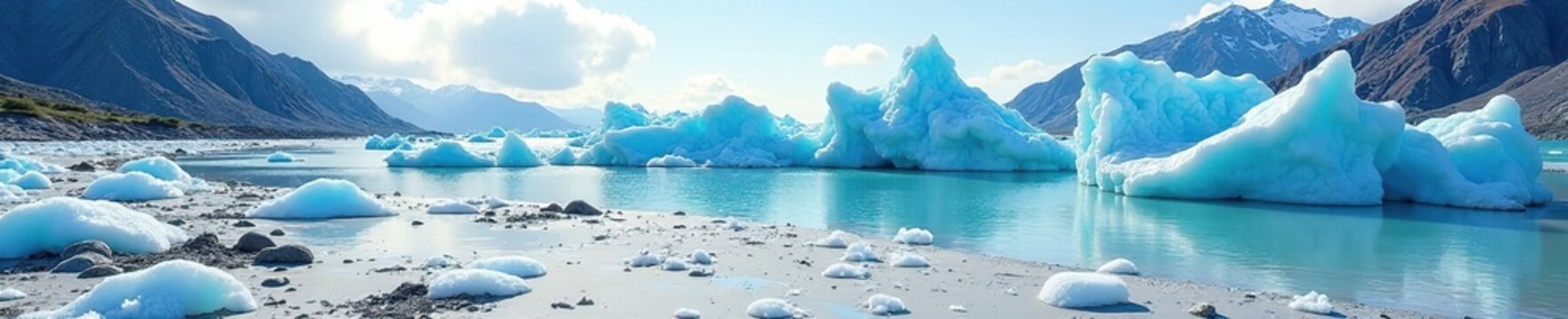 Plage de galets recouverts par un glacier naturel, galets,