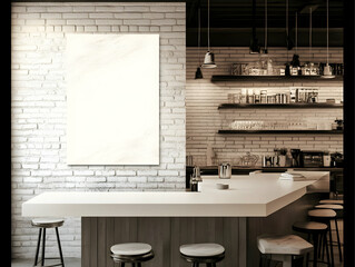 3D Bar Interior Mockup, White Brick Wall