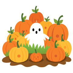illustration-of-pumpkin-patch-with-ghost-isolated-.eps