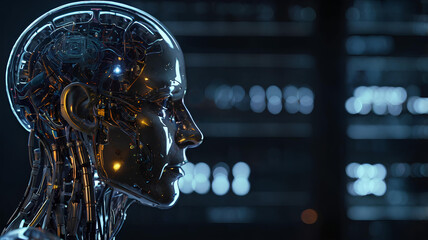 Robot with Illuminated Lights background soft lighting, Artificial intelligence technology 