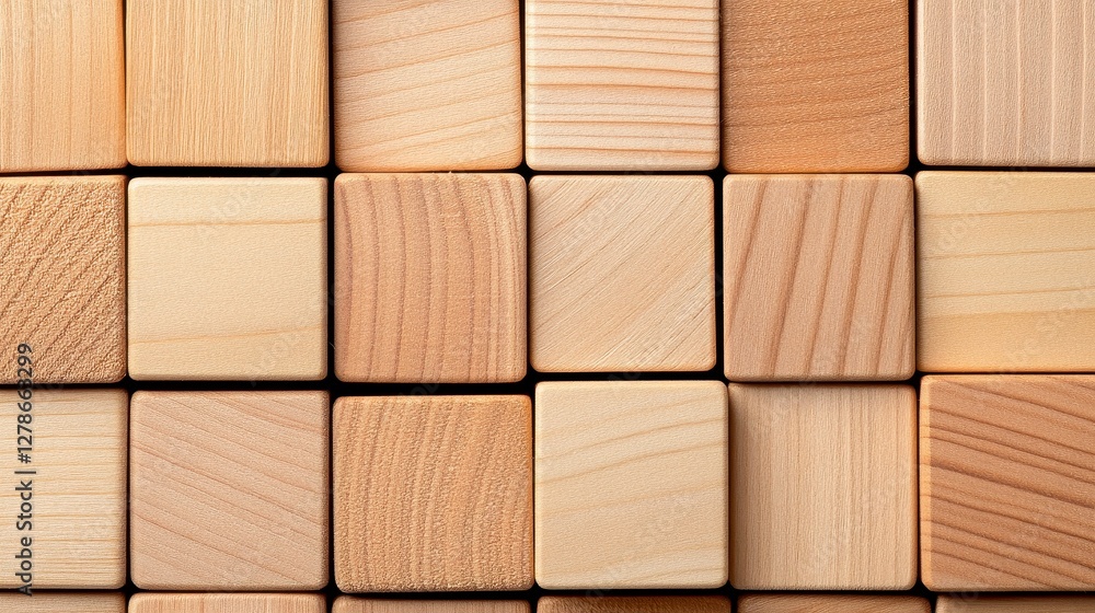 Aufkleber detailed close up of aligned wooden toy blocks showing surface texture and patterns
