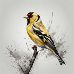 Naklejka premium A hand-drawn goldfinch in an elegant ink style, standing out crisply against a white background.