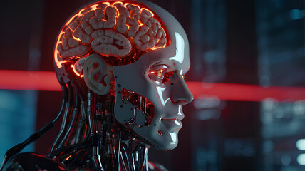 Robot with Illuminated Lights background soft lighting, Artificial intelligence technology 