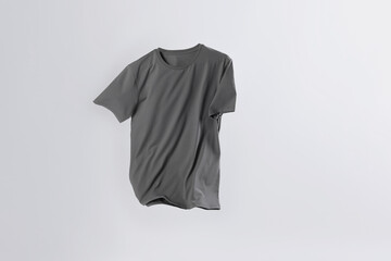 One stylish t-shirt in air on white background