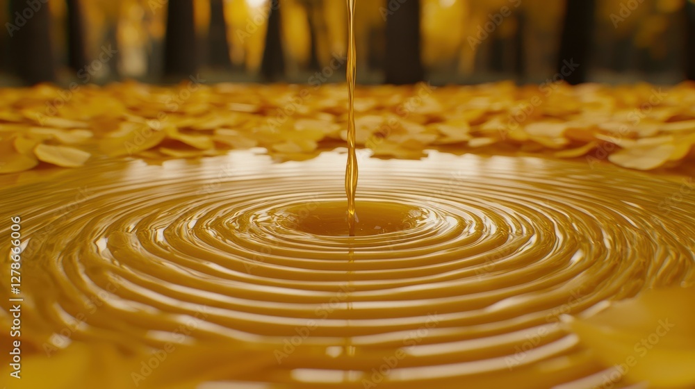 Poster a closeup view of a liquid drop with a lush tree in the background soaked in nature