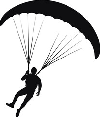Black Paraglider Silhouette Minimalist Vector Illustration | Simple Aerial Sport Icon for Adventure, Extreme Flying, Outdoor Recreation, and Skydiving Design Elements