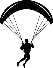 Black Paraglider Silhouette Minimalist Vector Illustration | Simple Aerial Sport Icon for Adventure, Extreme Flying, Outdoor Recreation, and Skydiving Design Elements