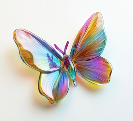Iridescent glass butterfly on white background. (1)