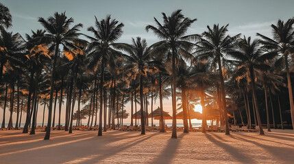 Obraz premium Sunset Beach Palm Trees Photo