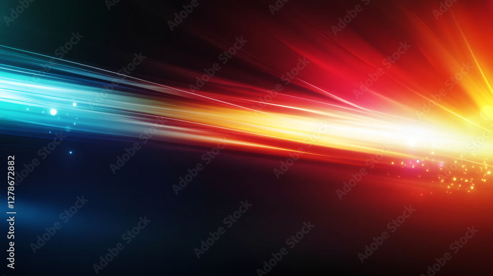 Poster vibrant light trails streaming across dark backdrop, generating dynamic motion and energetic visual 