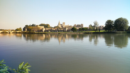 Fototapeta premium The Medieval part of Avignon in France as seen across the river Rhone