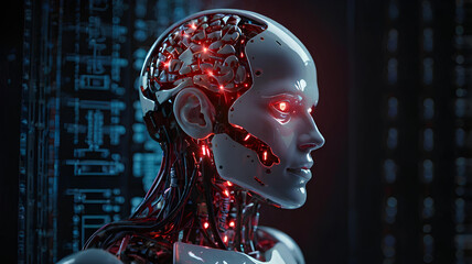 Robot with Illuminated Lights background soft lighting, Artificial intelligence technology 