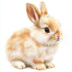 Obraz premium Adorable fluffy orange bunny sitting on white background